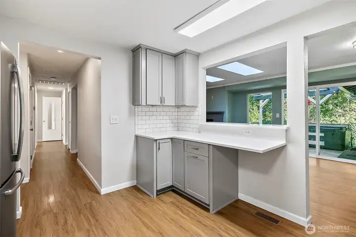 Cute little bar area looking out towards dining/living room.
