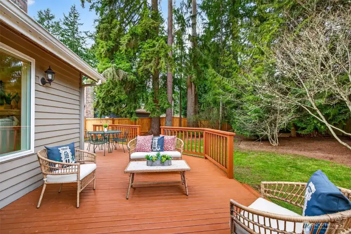 This angle shows the deck’s scale and how it steps down naturally toward the yard. The railing lines and layout give it a clean, finished look that feels safe and functional. It is a great extension of the main floor.
