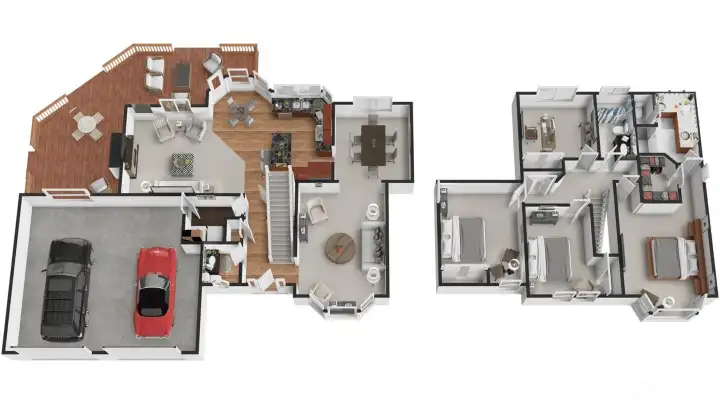 The 3D floor plan brings the layout to life and shows the natural flow between the main gathering spaces. It also illustrates how the home balances open connection with defined rooms.