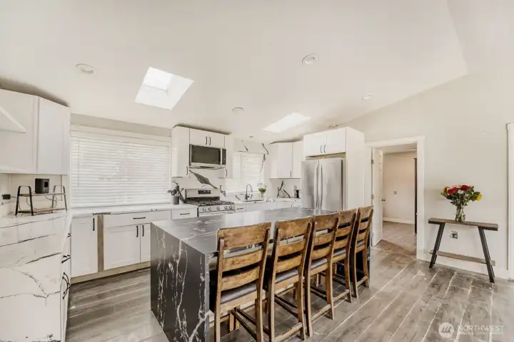 3cm Granite with large waterfall island