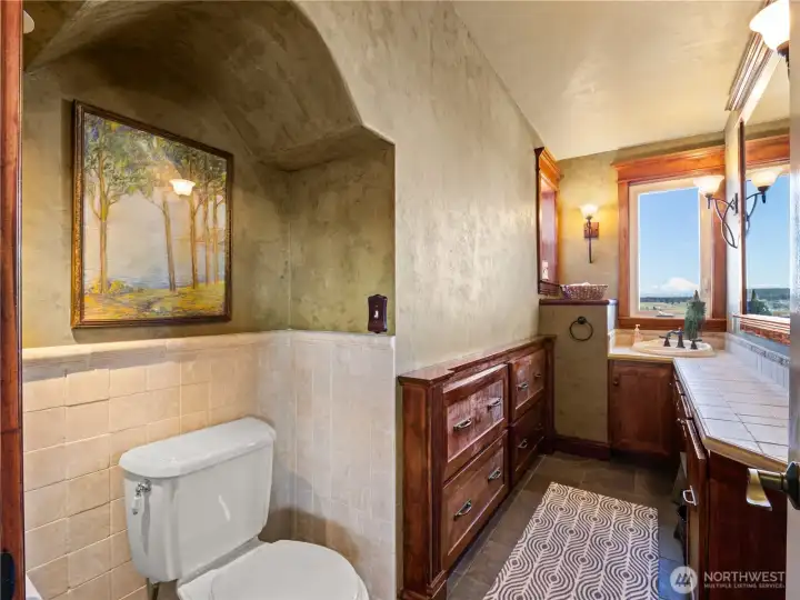 An extra half bath on the upper floor.