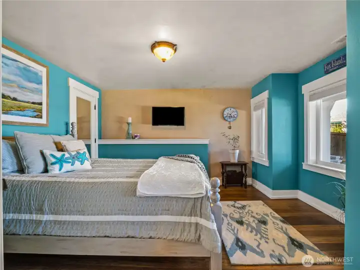 The lower level bedroom looks.