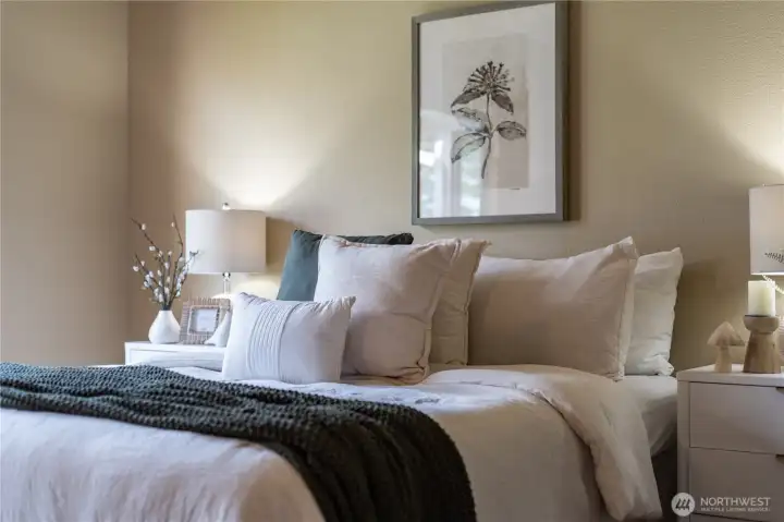 Gorgeous bamboo floors and neutral walls provide the perfect setting to decorate to your liking!