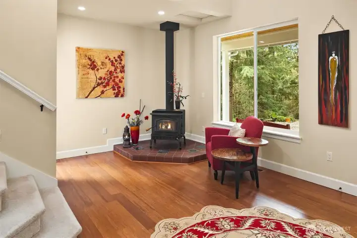 This wood buring stove is great for cold nights and a wonderful place to read a book.