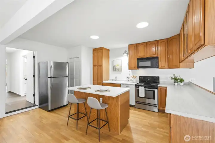 Great storage and counter space in the lower level kitchen. Great storage and counter space in the lower level kitchen.
