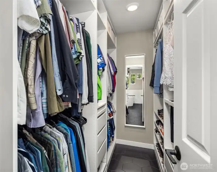 The primary closet is nicely outfitted so you can be nice and organized.