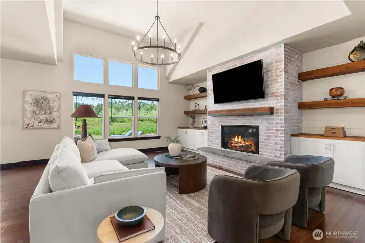 Stunning Living Room with vaulted ceiling and pastoral views.