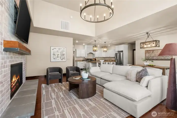 Functional open floor plan concept with speakers throughout.
