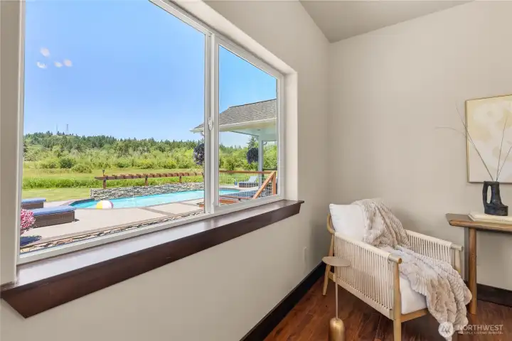 View from Primary Bedroom. This wall is framed to add sliding door if desired.