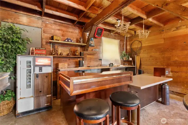 Reclaimed pieces from an old bank. What a fun space for all to enjoy!