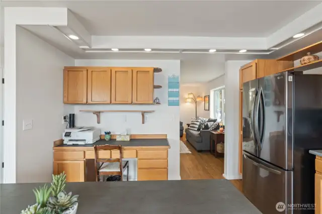 Built in desk area perfect for working at home