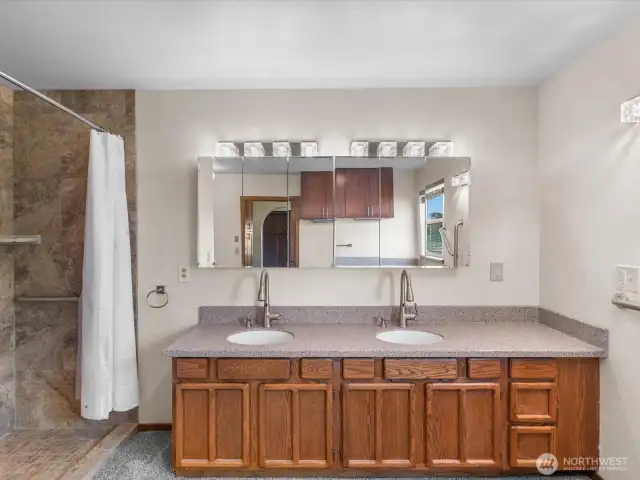Primary double sink with shower.