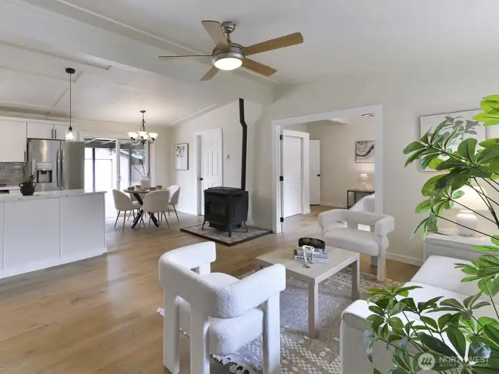Living room with vaulted ceilings