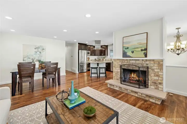 Love Open Concept living space and cozy fireplace.