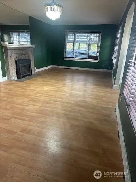 Living room, wood burning fire place