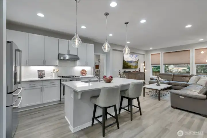 Luxury lighting package floods the home with light.