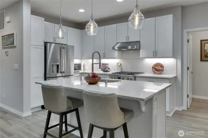 Alexa controlled lighting over the island.