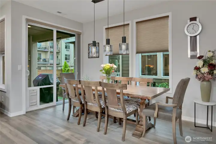 Large dining room fits both intimate and larger gatherings.