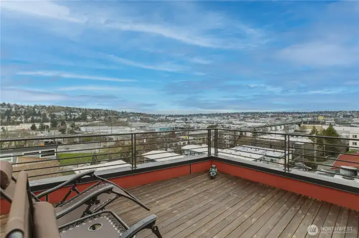 Rooftop deck with sweeping views of the Olympic Mountains and Ship Canal