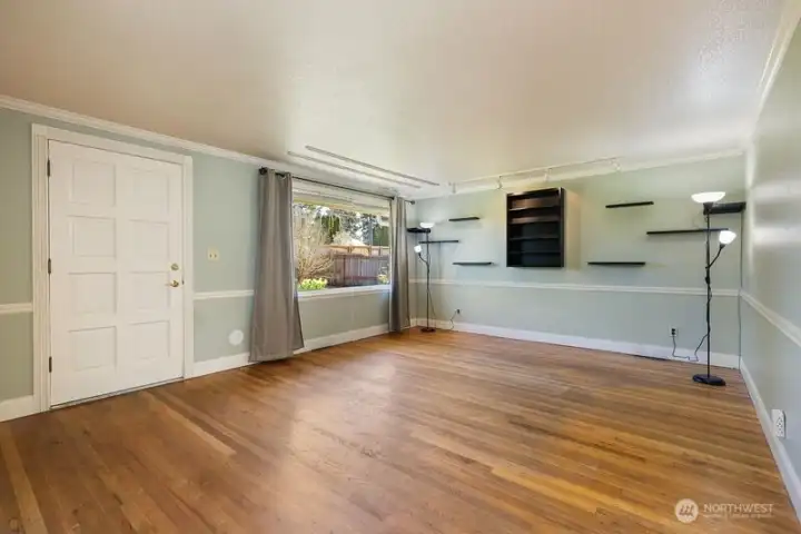 Hardwood floors in the living room.