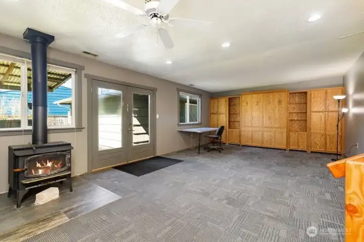 Woodstove in the family room will keep you warm on those chilly nights!