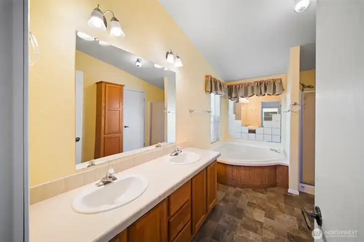 Primary ensuite with soaking tub and stand up shower!