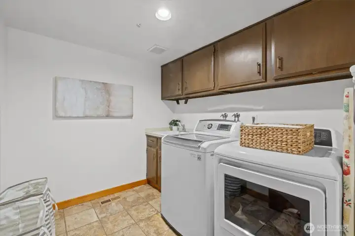 The main floor laundry room has great size and a convenient utility sink.  The washer and dryer are included in the sale of this home.