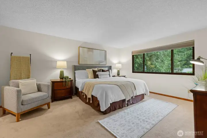 The primary bedroom is an oasis unto itself.  Large, private, and easy to furnish, this is such a peaceful space to begin and end your day!  Even though you are on a cul-de-sac, notice that there is not a neighbor in sight!