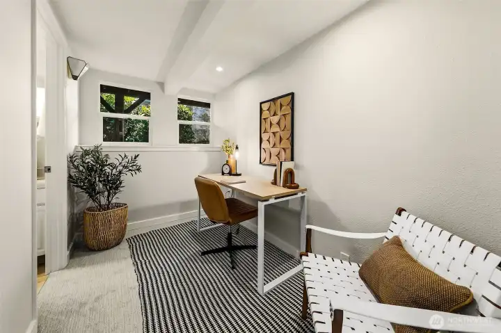 Lower-level den/office. Owners used this as another bedroom. To the left is the bathroom & closet.