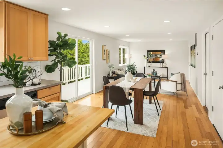 Bamboo flooring warms the space