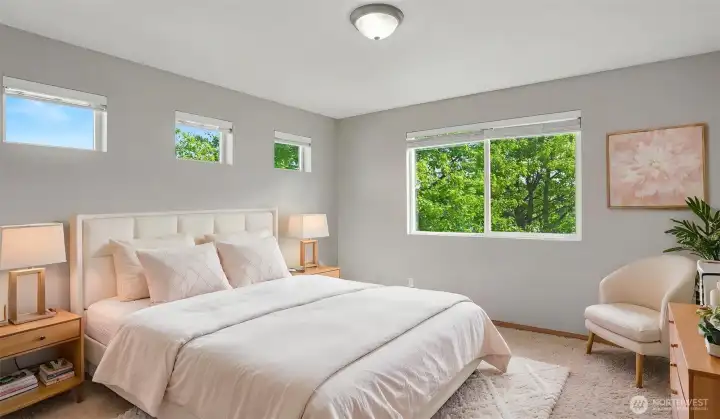Virtually staged bedroom 2nd bedroom with loads of natural light