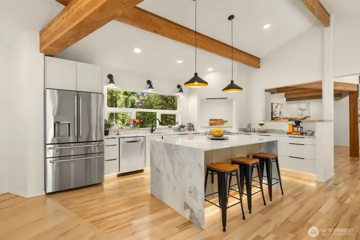 Brand New Modern Kitchen w Beams and Toe Kick Lights