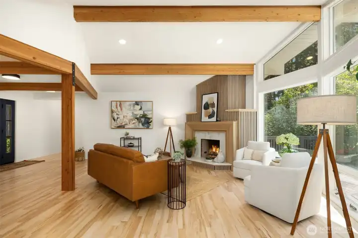 North West Fireplace and Beams