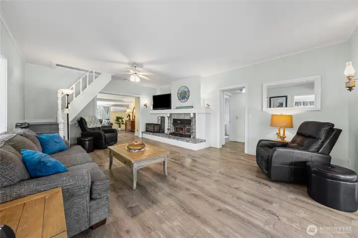 Attic Stairs and Real wood fire place