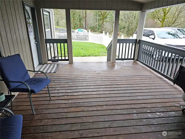 Good size covered BBQ deck