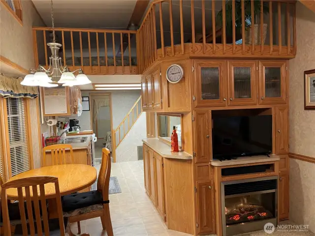 Enjoy the electric fireplace inside