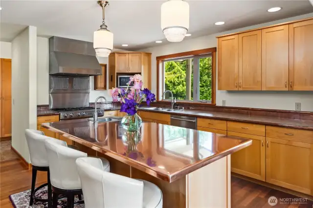 The star of the kitchen, a stunning copper island!