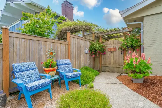Carefully curated plantings, thoughfully designed make the yard beautiful but easy to care for.
