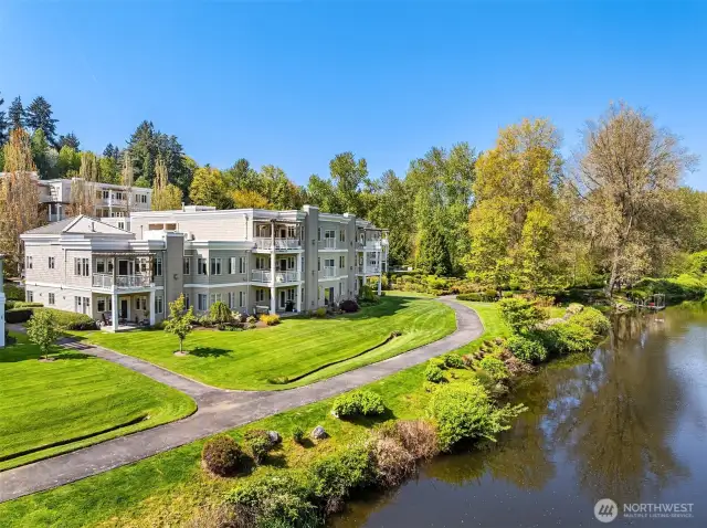 The path between the 2 condo buildings is your private access to the path along the Sammamish River.