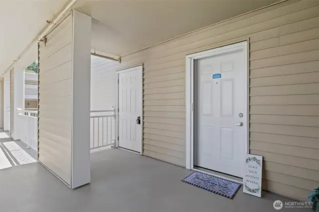 This 3rd floor end unit provides quiet & privacy. There is a good size unit to the left of the door where your water heater & furnace is tucked away.