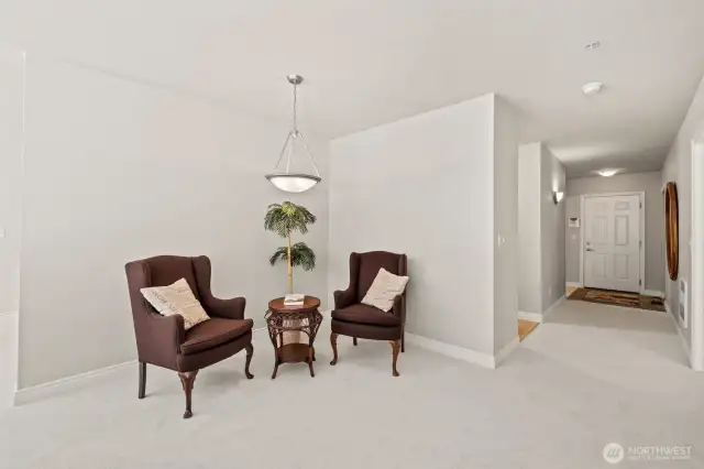 Living room is extended and large. Could be utilized as a  reading nook, game table area, second dining area or even work space area.
