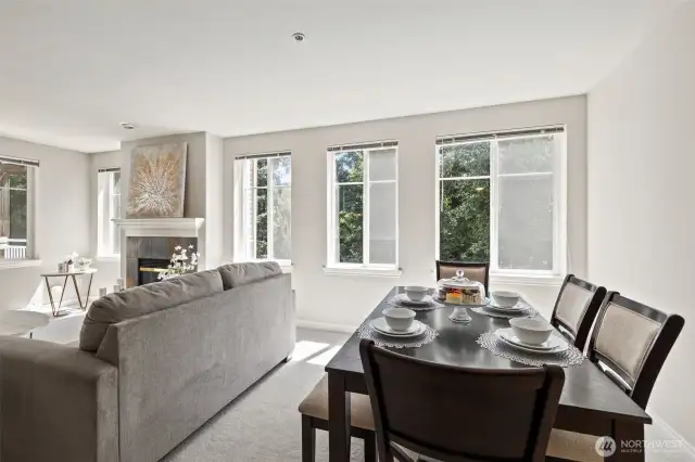 Dining room area accommodates a large table.