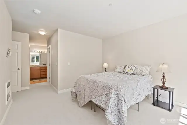 Primary has a 3/4 bath, walk in closet and linen closet.
