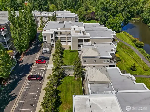 There is plenty of quest parking. This is the view from your unit looking over the railing outside your front door.