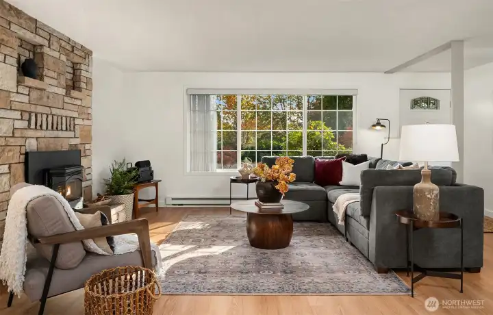 View into living room from the dining area.