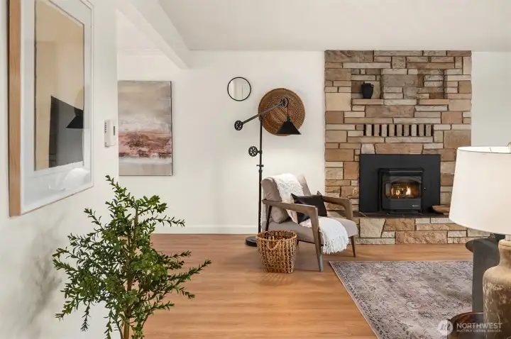 Pellet burning fireplace for those chilly Fall evenings!