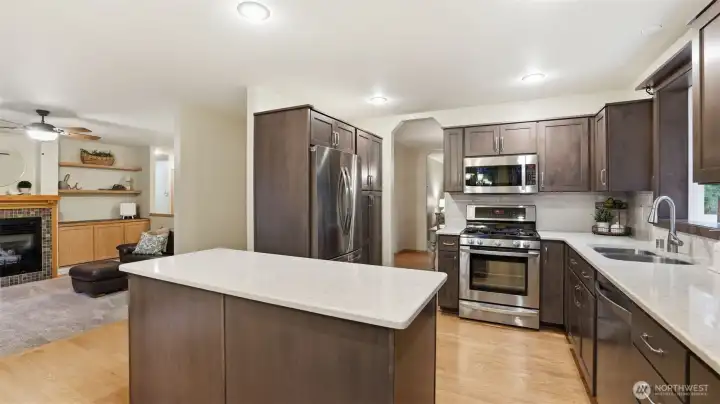 Center island kitchen with dining nook, remodeled in 2021