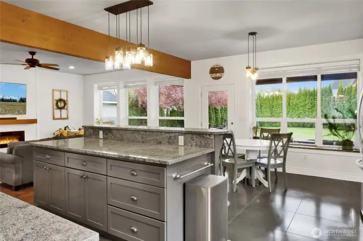 Large center island with seating and excellent workspace