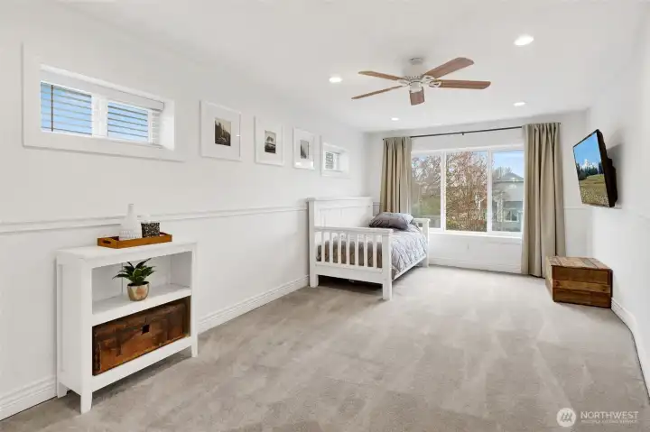 Large bedroom with plenty of light.