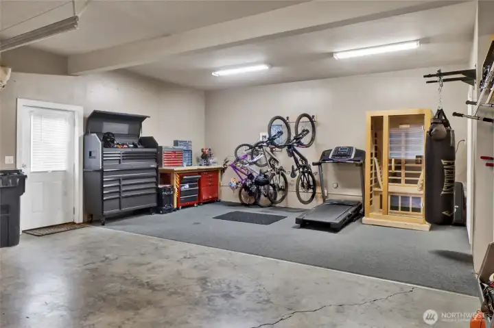 Oversized garage with extra space for storage or workshop